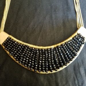 Kenneth Cole Gold-tone Woven Black Stone Necklace